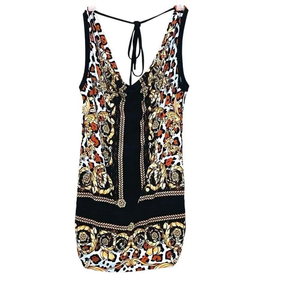 INC International Concepts Printed V-Neck Sleeveless Tunic Top Multicolor Small